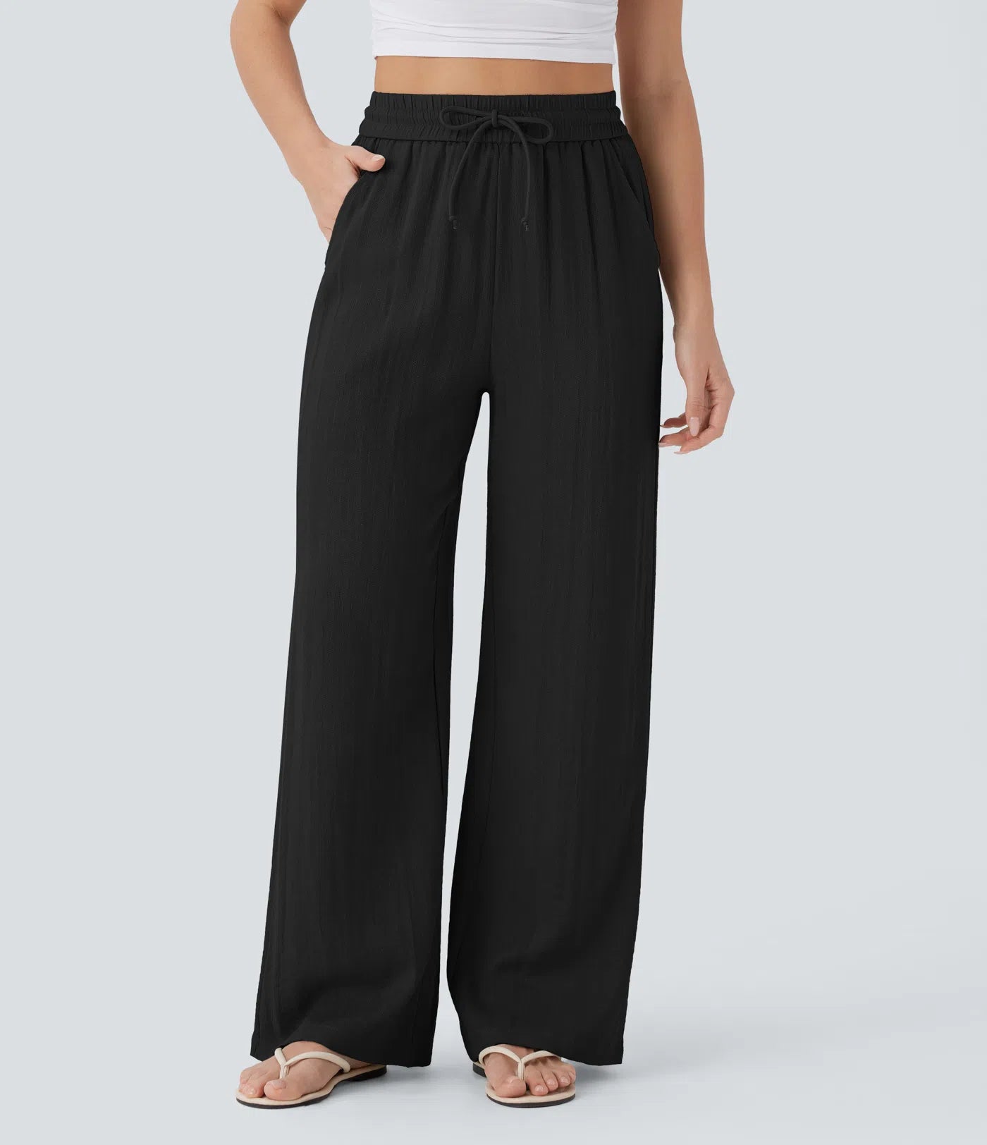 Wide Leg Casual Linen-Feel Pants
