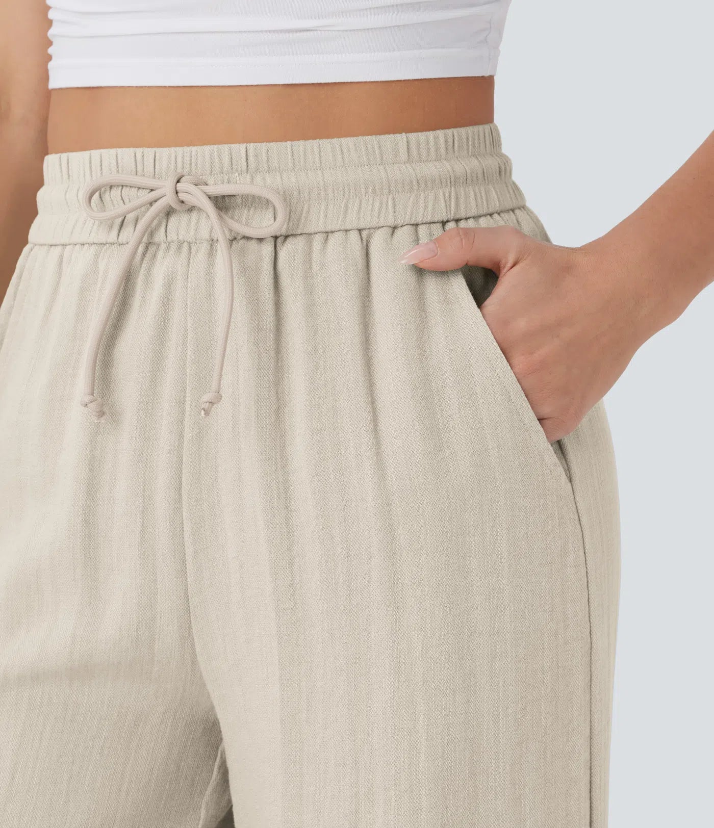 Wide Leg Casual Linen-Feel Pants