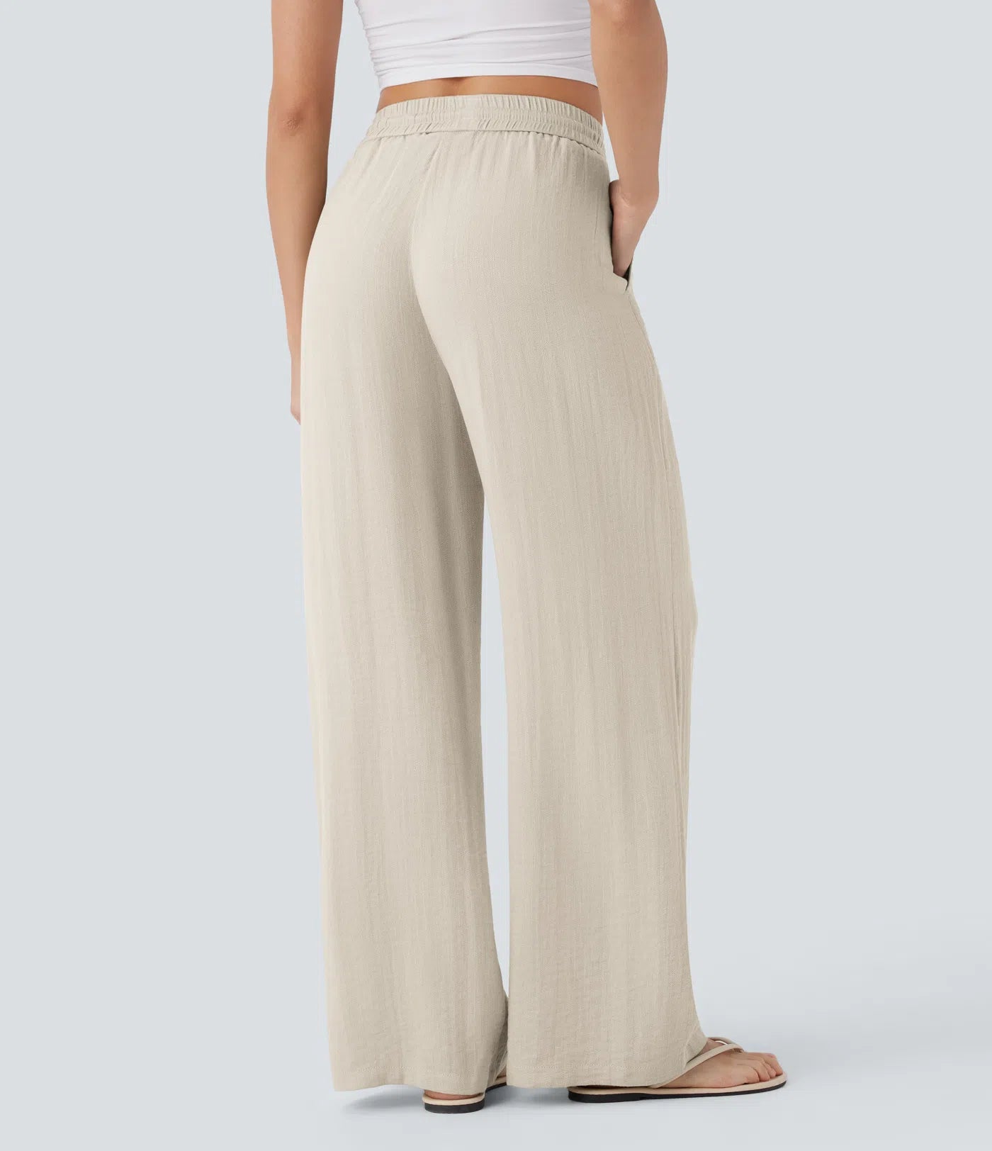 Wide Leg Casual Linen-Feel Pants