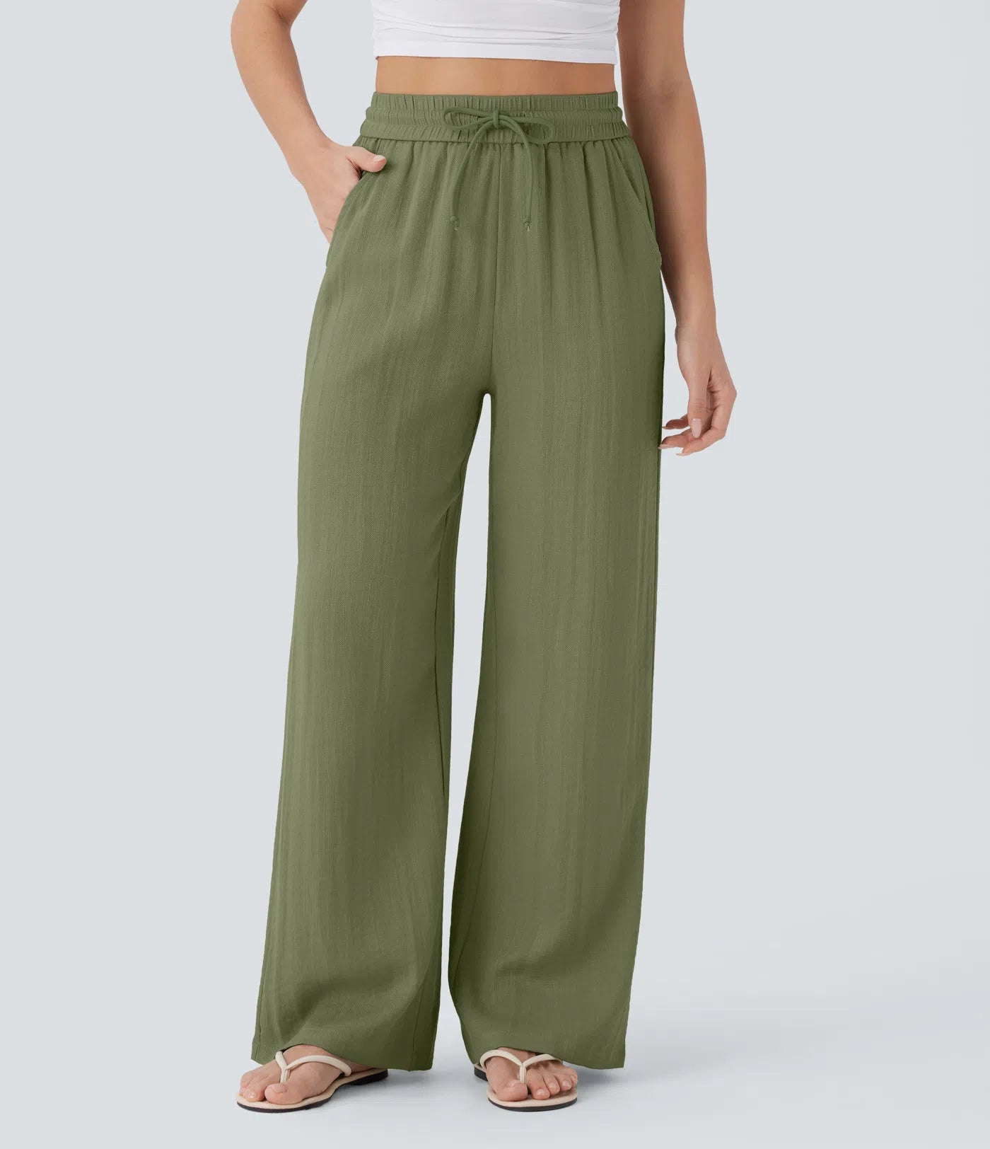Wide Leg Casual Linen-Feel Pants