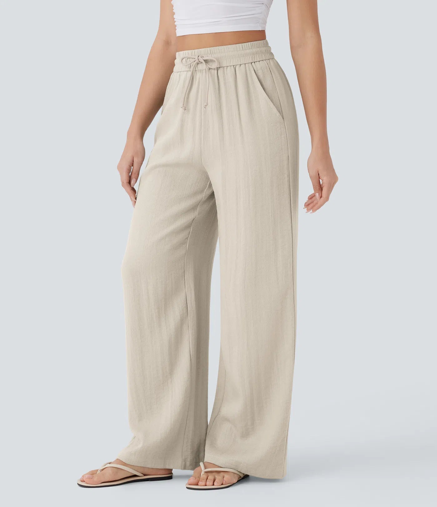 Wide Leg Casual Linen-Feel Pants