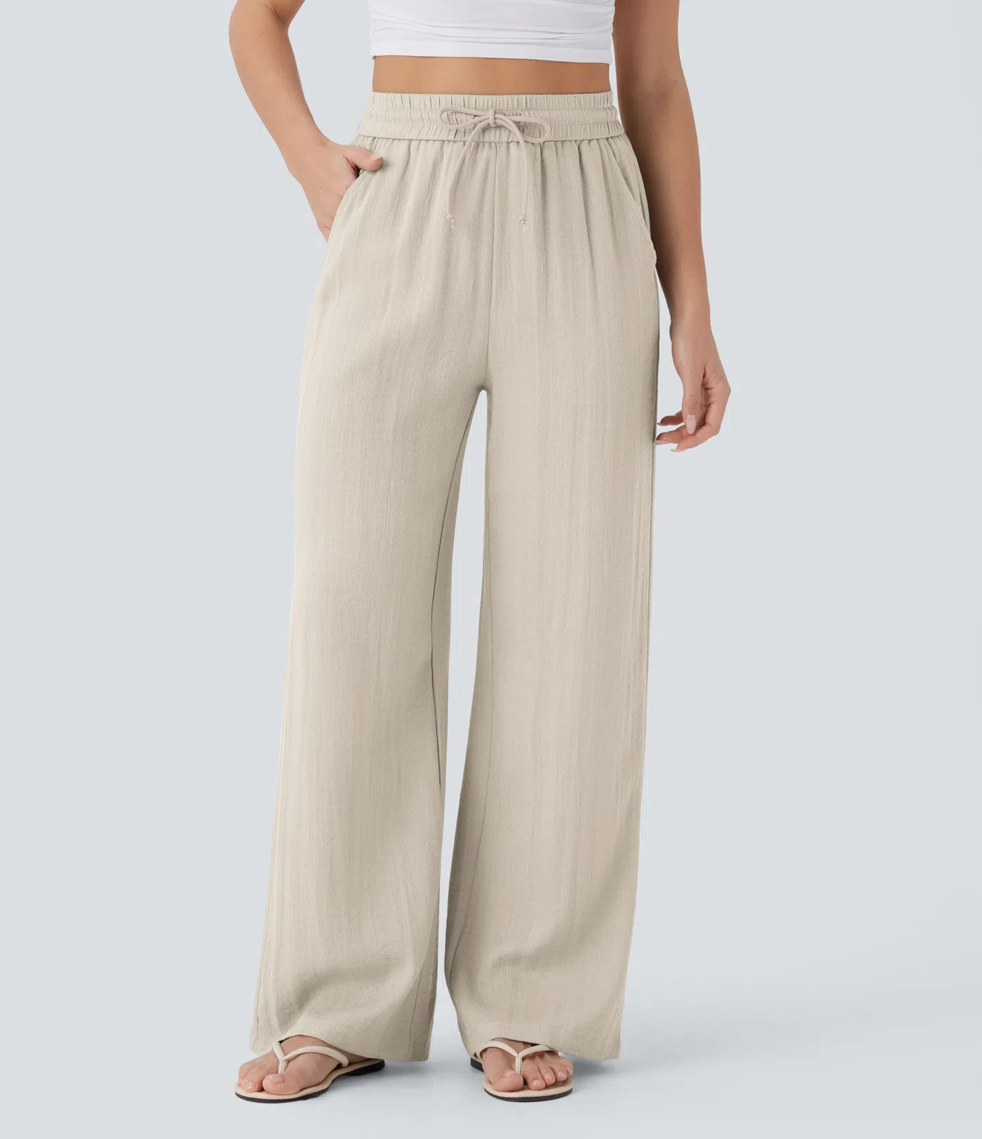 Wide Leg Casual Linen-Feel Pants